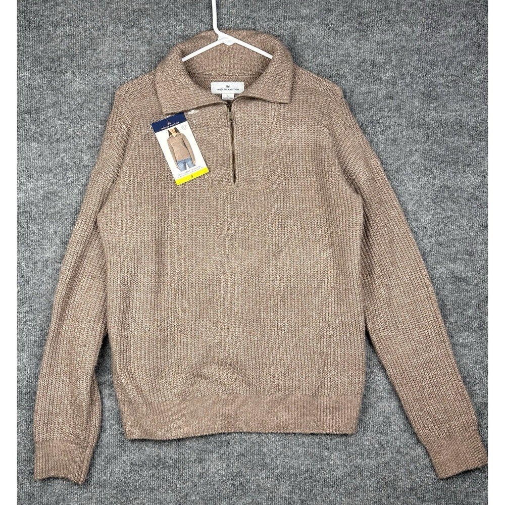 Modern Ambition Women's Knit 1/4 Zip Long Sleeves Sweater, Brown, Size S